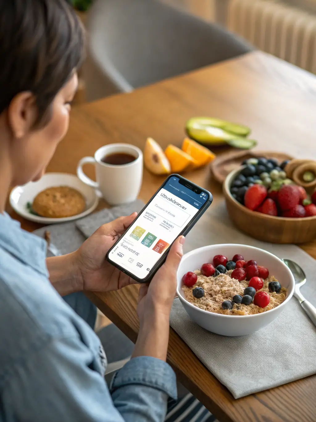 An image of a person using the NutriTrack app to view personalized dietary recommendations, tailored to their individual needs and preferences.