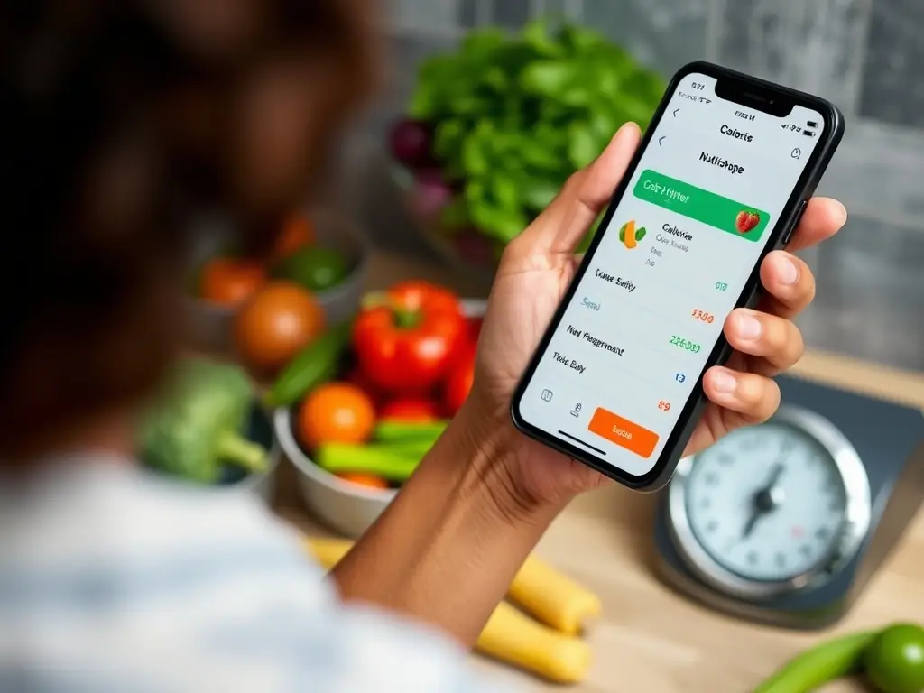 A close-up shot of the NutriTrack app displaying macro tracking data, showcasing the app's ability to monitor protein, carbs, and fat intake.